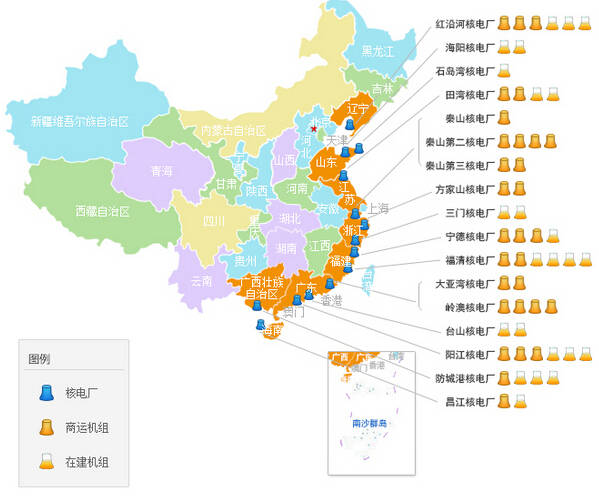 图表1 中国核电站分布图