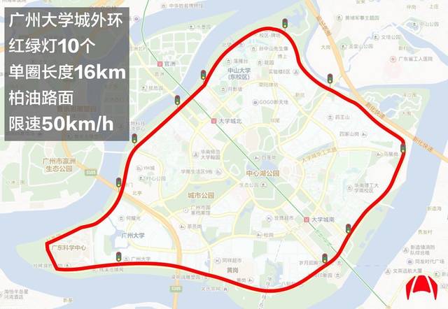 测试路线 测试路线跟上次一样,同样在广州大学城外环,不过这次测试时