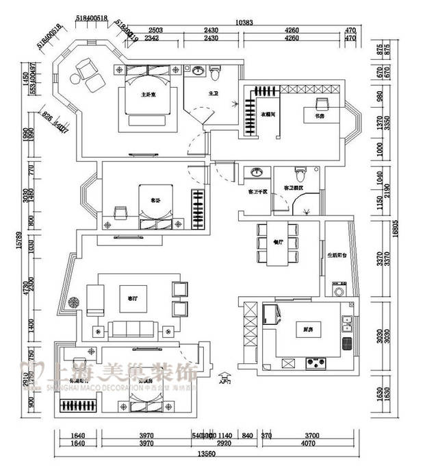 祥和花园1号楼190平方四室两厅户型图