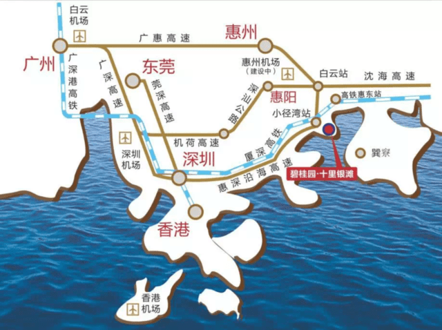 深圳:惠深沿海高速(盐坝高速)—小径湾出口—酒店,全程大概1小时左右