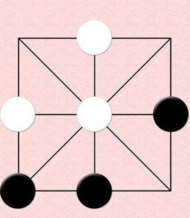 双方各执六子,棋子可随地取小石子,小土块,小树枝,小纸团等,只要能与