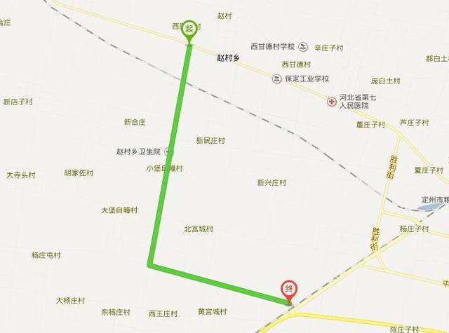 定州市定曲路至南框架桥路线图