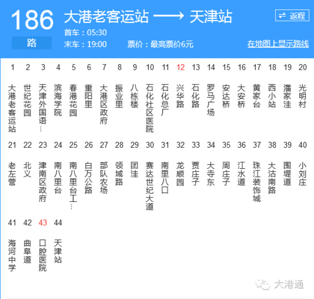 由于地铁施工,大沽北路部分路段断交,8月21日早班车开始,大港公交186