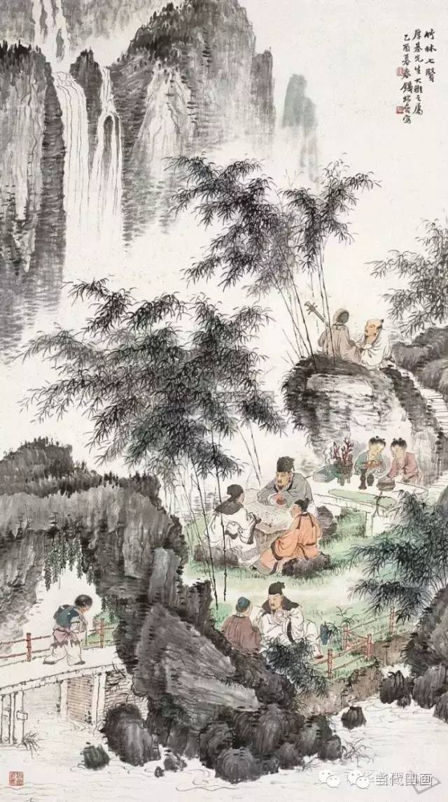 张大千(1899～1983)《竹林七贤图》立轴 设色绢本51×29厘米1932年
