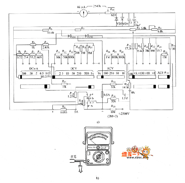 模拟万用表典型电路的工作原理