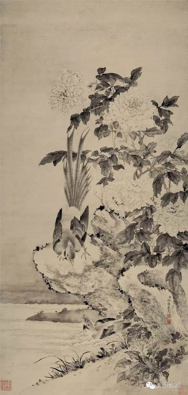 明 沈周《牡丹图》国色天香 花鸟画立轴 沈周(1427—1509),明代画家