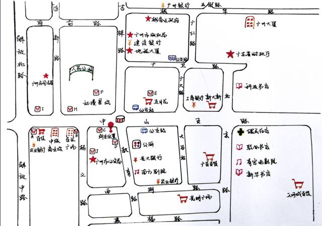 如果发现地图上没有画到的街道或者地标,就立刻增添上去.