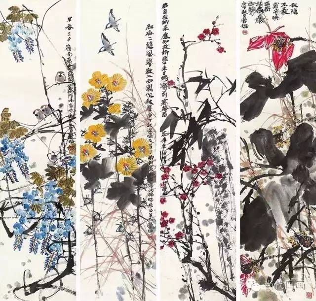 林丰俗《花鸟》136×34cm ×4