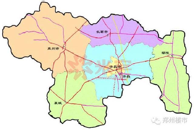 3个县指许昌县,鄢陵县,襄城县,2个县级市指禹州市和长葛市.图片