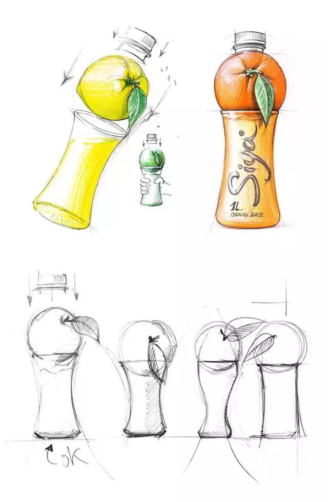 ▼siya果汁包装设计  ▼设计师的设计概念草图