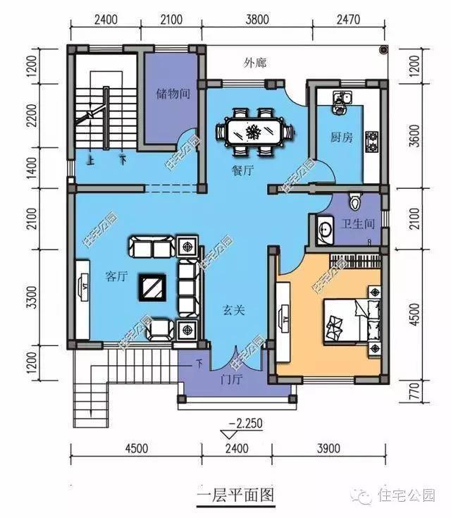 带地下车库的农村3层别墅11x11米,户型方正