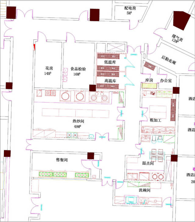 酒店厨房设计平面图解析—一厨一帮