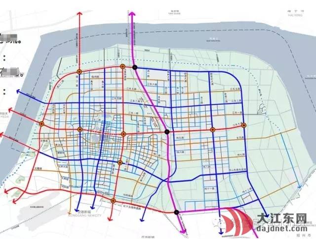 (大江东路网系统规划图) 按图所示,杭州中环在大江东段或将走的大