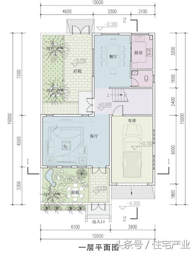 新中式农村别墅10米x15米 带庭院3种平面图布局