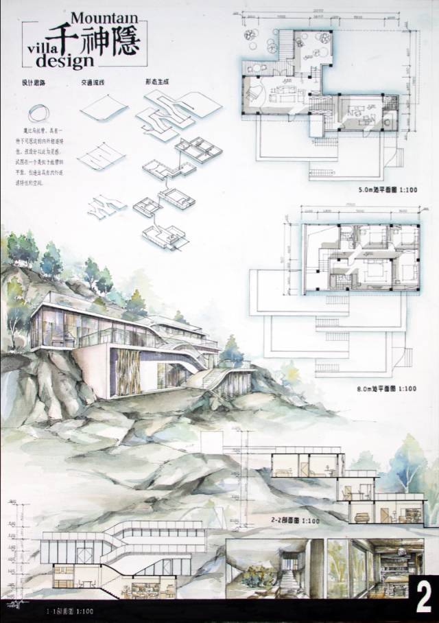 怎么样,大二的第二个设计,山地别墅,是否比上一个更加得心应手了呢