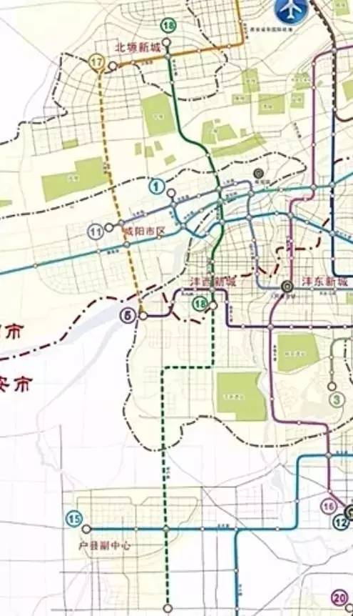 规划为沣西新城—北塬新城,地铁18号全线位于西咸新区和咸阳市内