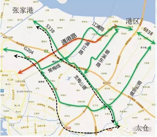 常熟经济技术开发区与张家港,太仓之间可通过g204,s338,支梅公路,虞东