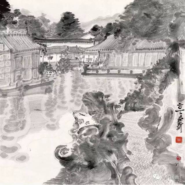 周京新《水墨园林》69×69cm