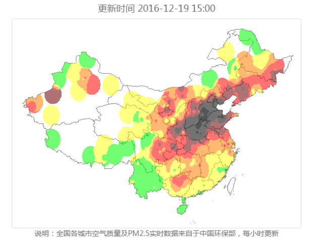 中国雾霾地图:一片灰霾包围中的小绿点,是