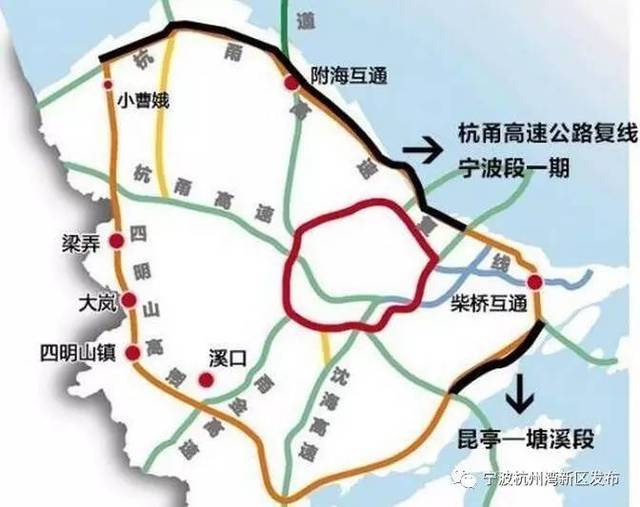 杭州湾公路二通道可以与甬台温复线连通;向东可以与杭甬复线东段连接