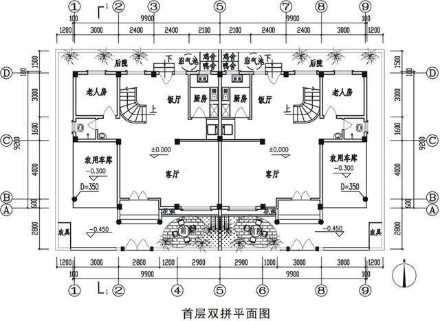 二层平面图:三室一厅2卫一露台,主人房是套间,现在的农村家庭人口数量