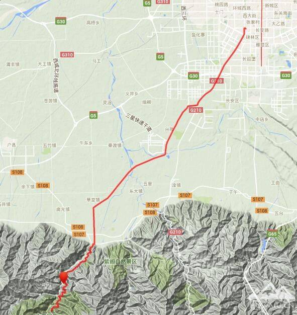 6公里) 西安环山公路线路:大雁塔—西沣公路南下—关中环线—新环山路