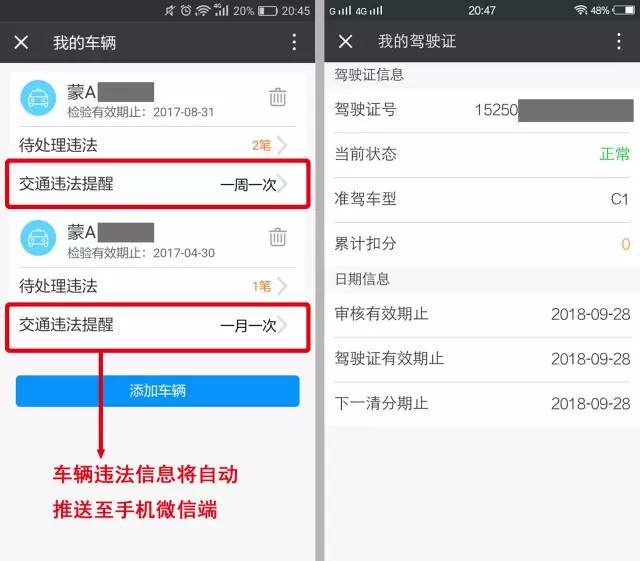 点击绑定车辆或驾驶证即可查询个人信息