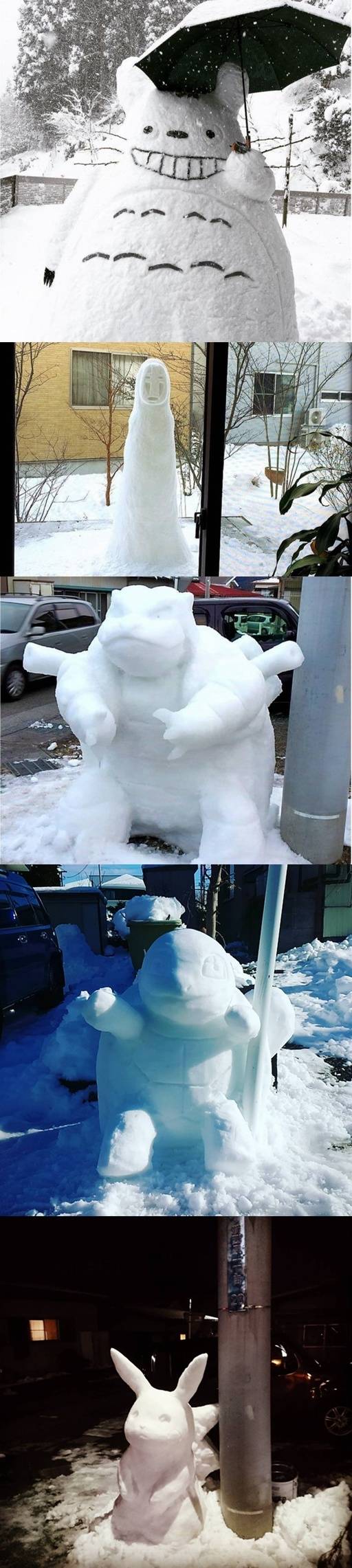 札幌雪季举办在即,居民发挥创意堆出各种雪雕
