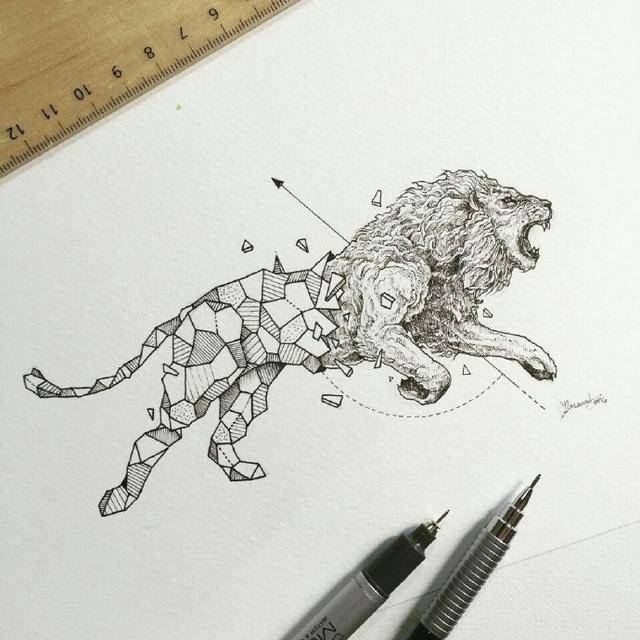 几何图形与动物融合创作的手绘插画