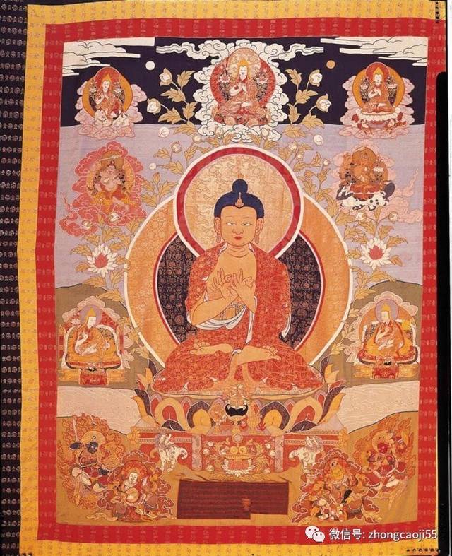 佛教美术欣赏/十八世纪贴花唐卡弥勒佛说法图