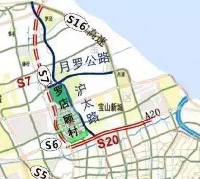 宝山区罗店镇,嘉定区徐行镇,于宝山区罗泾镇与s16公路和s22公路相交