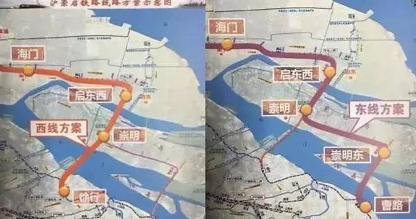 沪崇启铁路方案全长63km,北起江苏启东,经上海崇明,南接上海枢纽网络