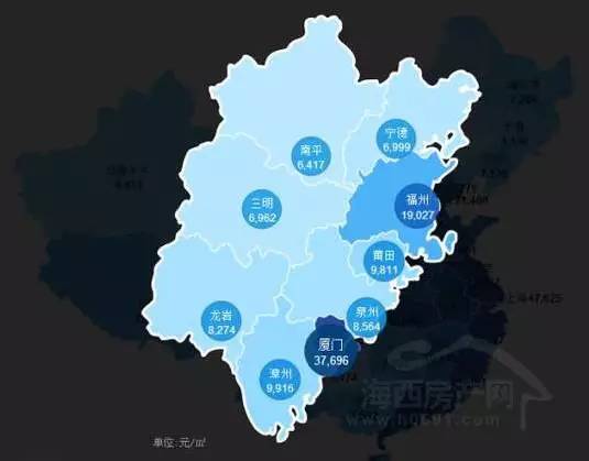 【房价】福建9地市房价地图:福州房价近2万/㎡ 厦门近