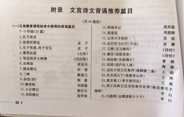 再次更正!高中语文必背古诗文为64篇!文末