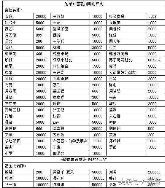 韩红公布明星捐款明细:刘涛20万被赞