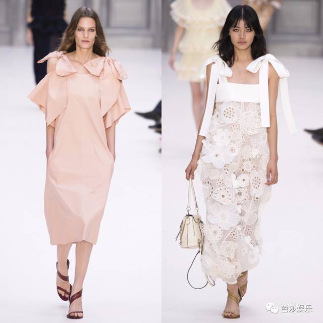 同样是做甜姐儿,chloé 2017 春夏系列却更天真烂漫脸,肩带上的大蝴蝶