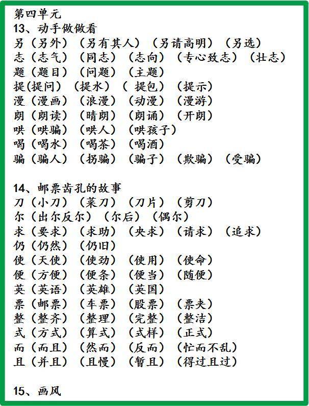 小学语文1-6年级生字组词!很实用,建议人手一份