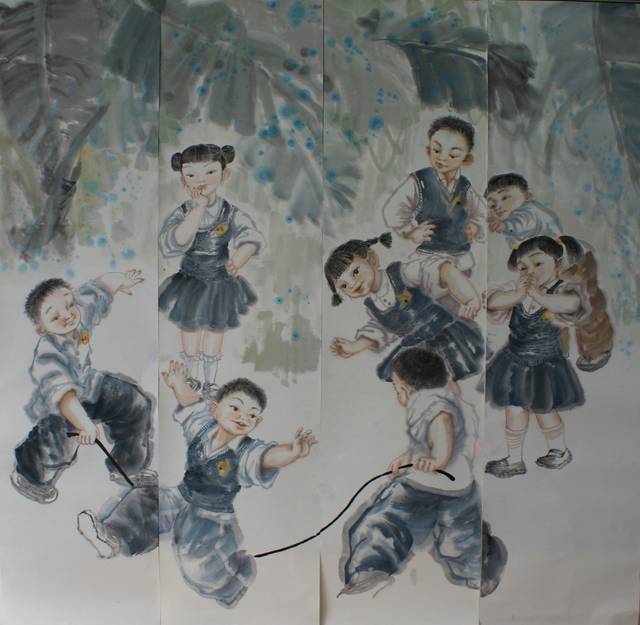 国画组画《阳光下成长——童嬉》获得青羊区中小学生艺术节一等奖