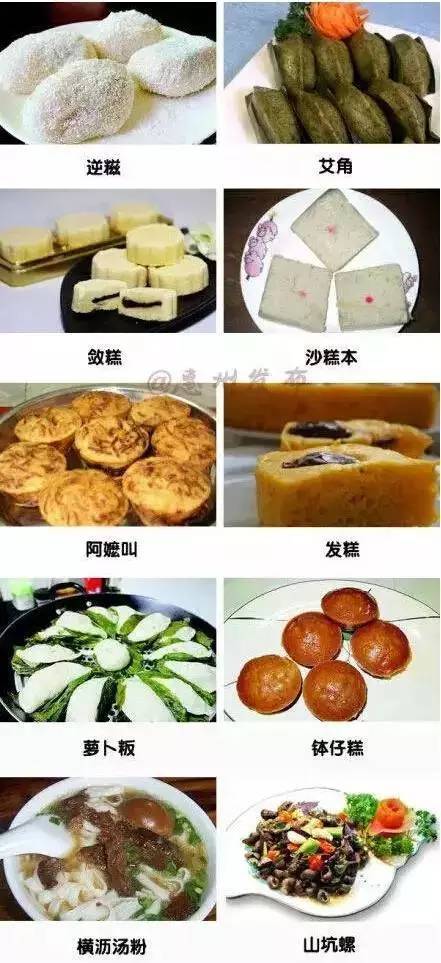 馄饨,酥醪腊肉,麻陂肉丸,淡水酥丸,西溪笋,龙门鸡,长滩粉丝,凤山石榴