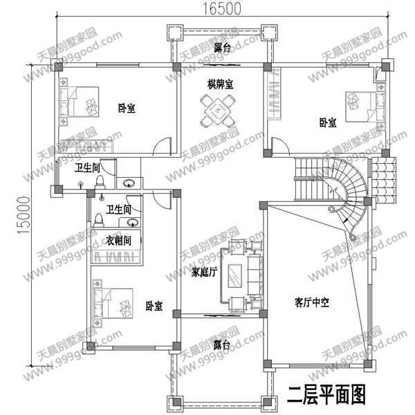 5米农村别墅,三层平面设计图 效果图分享!