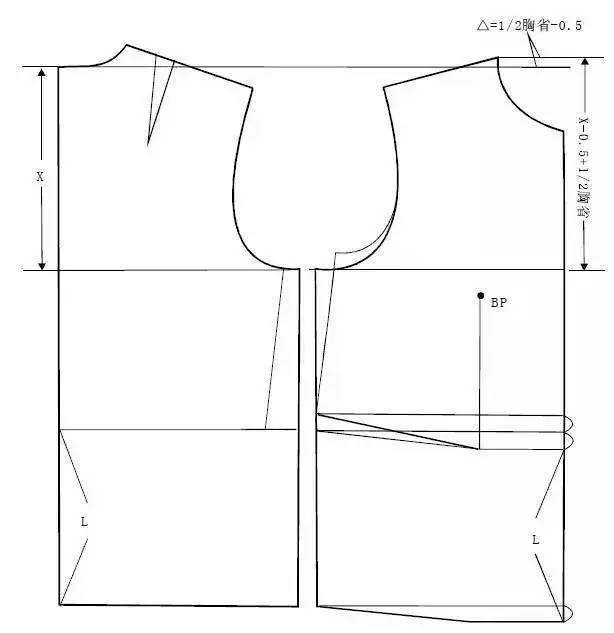 (九)1/3胸省为起翘,1/3胸省为领圈放松,1/3胸省为袖笼放松