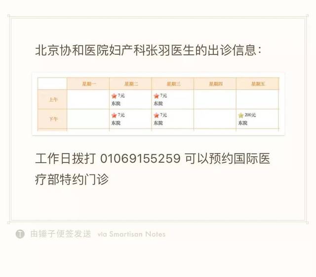附:北京协和医院妇产科张羽医生的门诊时间