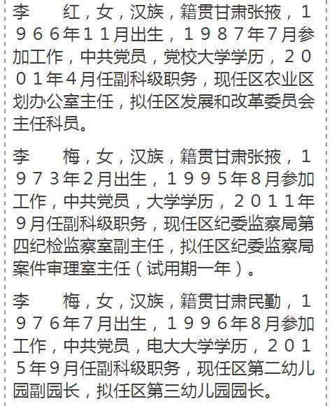 张掖市甘州区40名干部任前公示