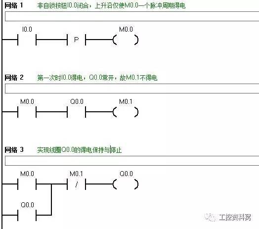 根据其工作原理,借助辅助寄存器m和上升沿指令构造起保停控制回路