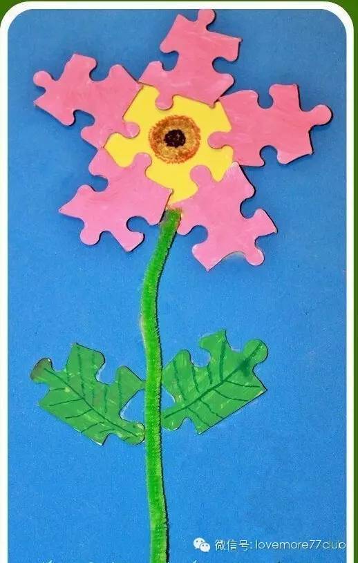 拼图卡片不止可以玩拼图哦,还可以做成花朵