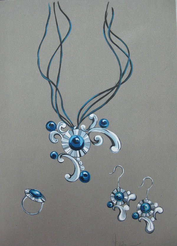 精美绝伦的珠宝首饰设计,不一般的素描彩铅手绘.