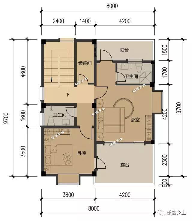 9.7x8米二层农村小户型住宅设计,素雅质朴