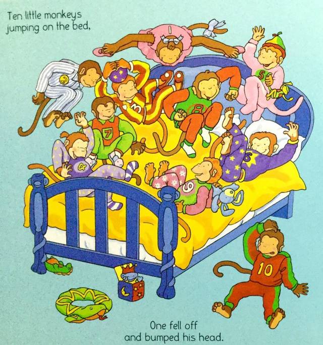 little monkeys jumping on the bed 十个小猴子在床上跳