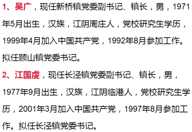 江阴30位领导干部任前公示啦,涉2镇"一把手!看看你认识吗?