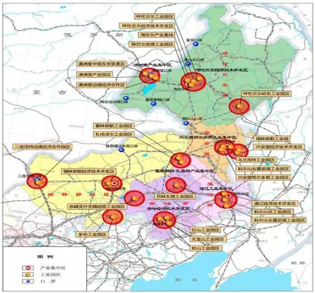 附图:内蒙古东部经济区工业集中区和重点工业园区规划布局